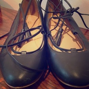 Madewell Black Lace-up Ballet Flats (7.5)